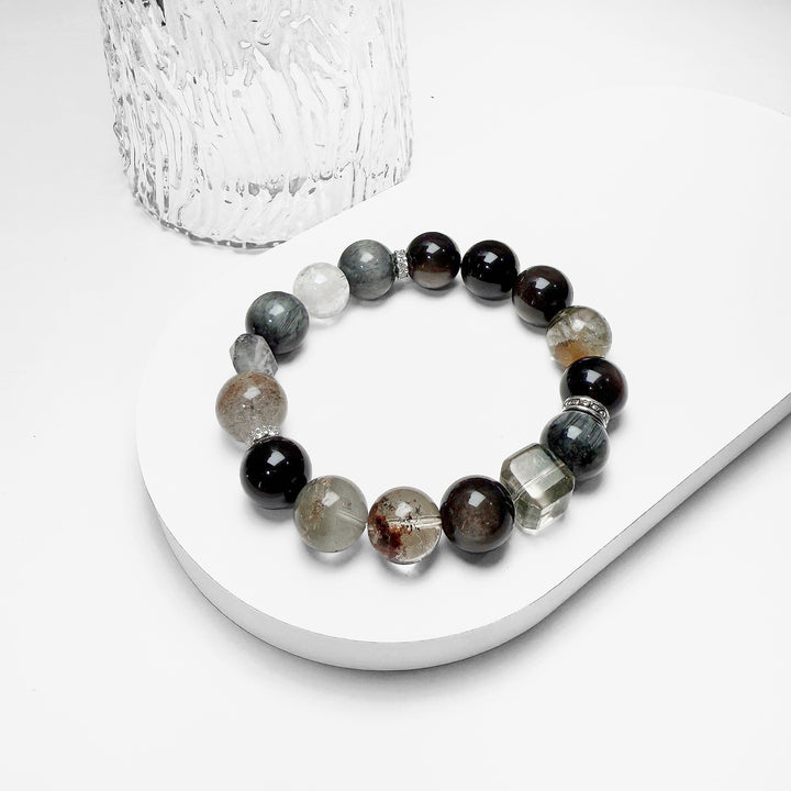 Natural crystal bracelet with Black Tourmaline and Quartz