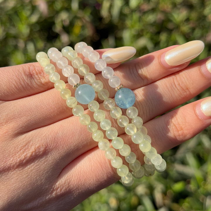 Natural Prehnite and Moonstone bracelet