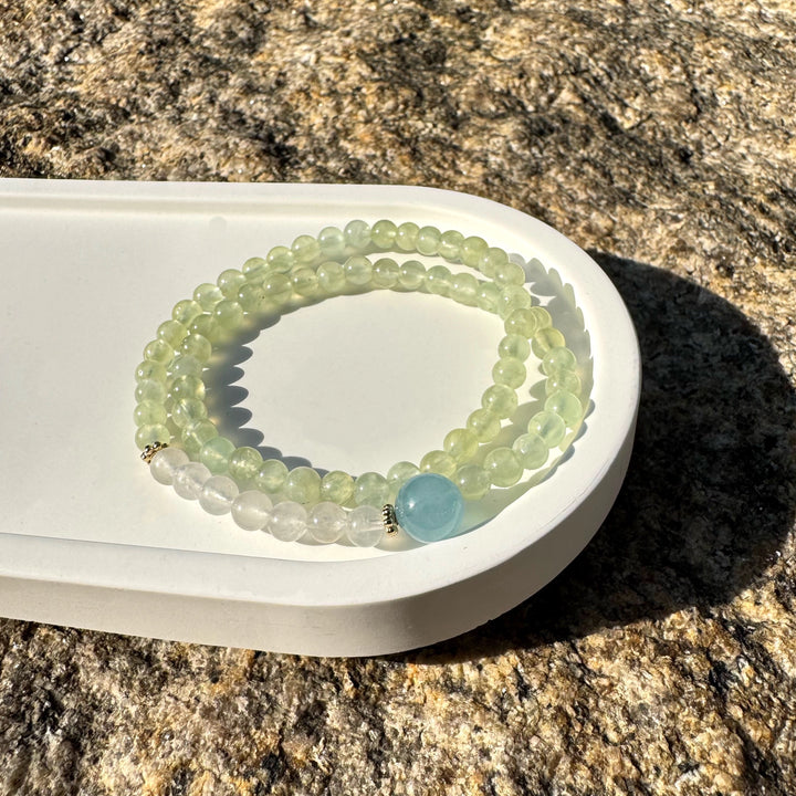 Natural Prehnite and Moonstone bracelet