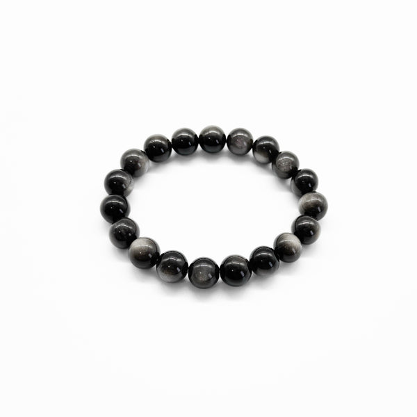 Silver Obsidian Black Crystal Bracelet